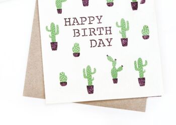 Carte de voeux papier deluxe "Happy Birthday" - cactus 2