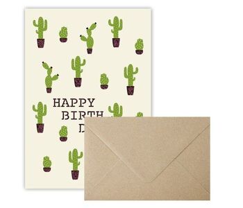 Carte de voeux papier deluxe "Happy Birthday" - cactus 3