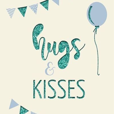 Papel de tarjeta de felicitación deluxe "Hugs & Kisses" - globo
