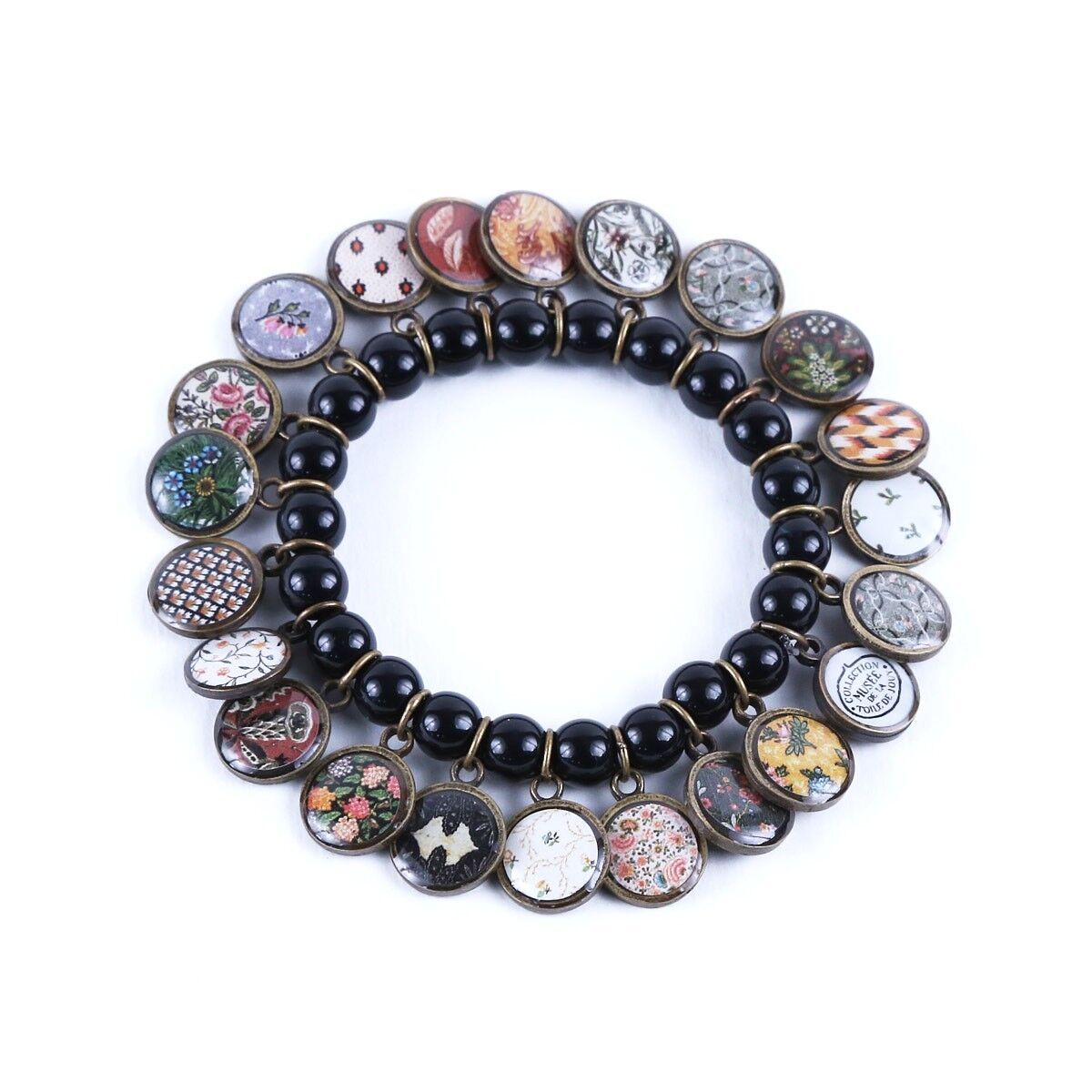 Schwarzes Toile de Jouy Medaillenarmband