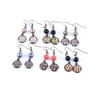 Lot de 6 boucles d'oreilles Toile de Jouy