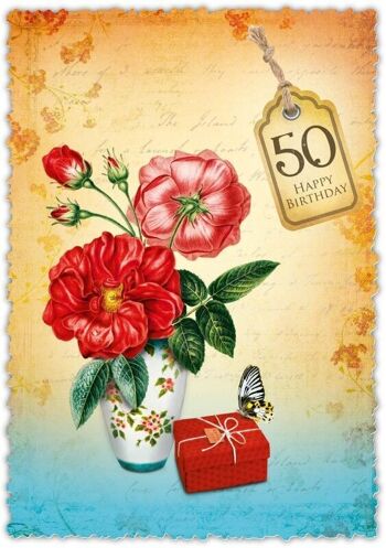 Carte de voeux Fleur romantique "50" 1