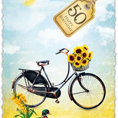 Tarjeta de felicitación Bicicleta romántica "50"