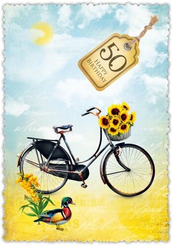 Carte de voeux Vélo romantique "50" 1