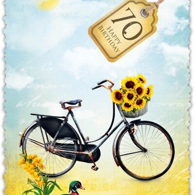 Tarjeta de felicitación Bicicleta romántica "70"