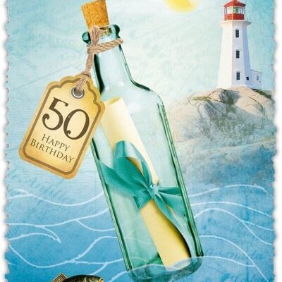 Grußkarte Romantique Flasche"50"