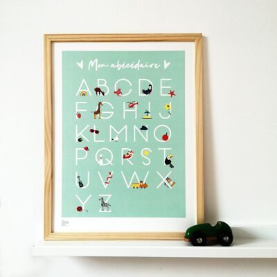 Alphabet poster 30x40cm - Water green