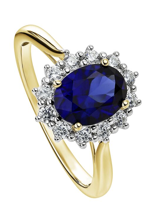 Cate Created Brilliance 9ct Yellow Gold 8*6mm Created Sapphire and 0.25ct