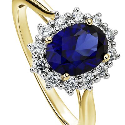 Cate Created Brilliance 9ct Yellow Gold 8*6mm Created Sapphire and 0.25ct