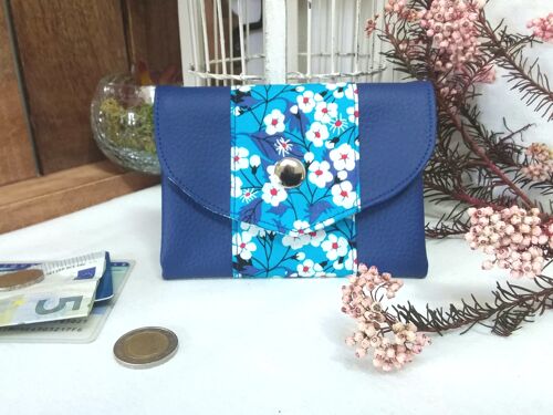Portefeuille et porte-monnaie origami sakura bleu