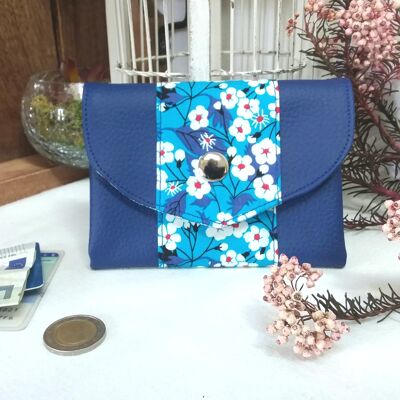 Portefeuille et porte-monnaie origami sakura bleu