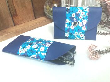 Portefeuille et porte-monnaie origami sakura bleu 10