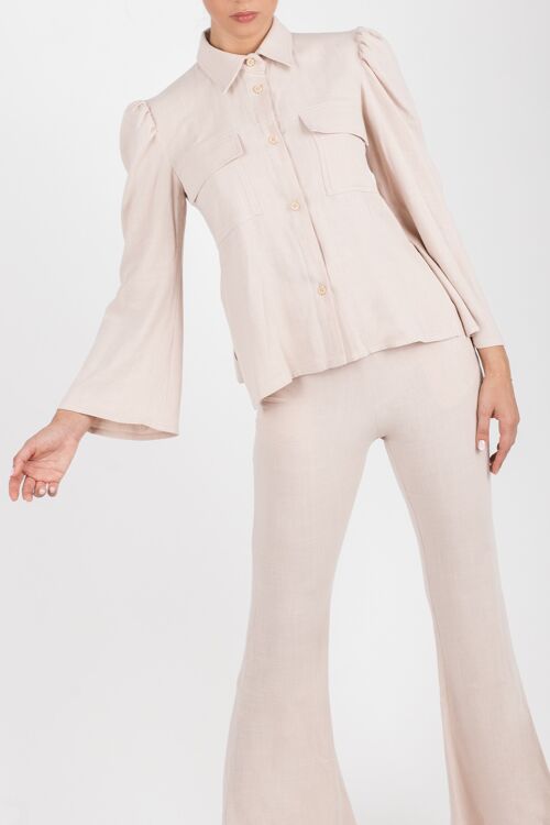 Linen shirt with flared puff sleeves