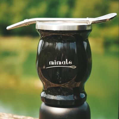 Mate-Set – schwarze Kalebasse aus Edelstahl (Edelstahl/höchste Qualität/doppelte Isolierwand) + 500 g Original-Bio-Bombilla + Edelstahl-Bombilla