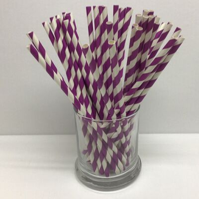 1000 pailles en papier violet et blanc