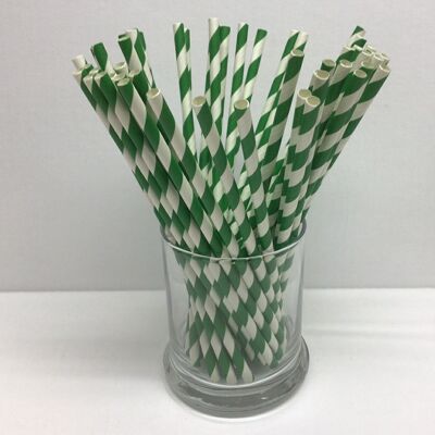 3000 Green and White Paper Straws