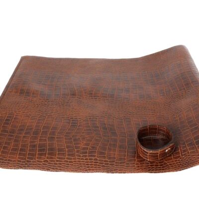 Chemin de table 150 cm simili cuir croco marron clair