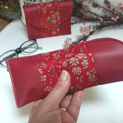 Semi-rigid glasses case in burgundy and liberty imitation leather