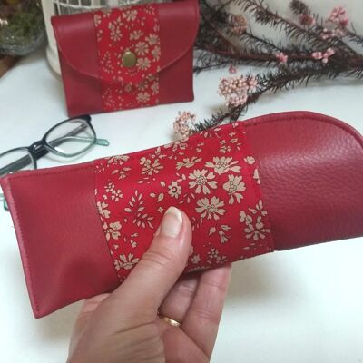 Semi-rigid glasses case in burgundy and liberty imitation leather