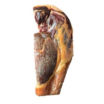 Half Black Ham von Bigorre PDO, ohne Knochen, mit Schale, längs (vertikal) geschnitten - Reifung 24 Monate