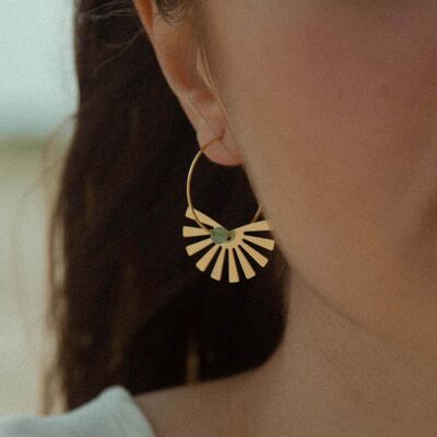 Seshat aventurine golden sun hoop earrings