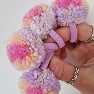 Bobble de pompón de arcoíris único (pompom-hair-bobbles-13)