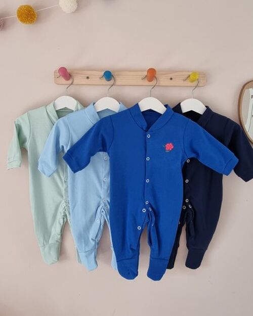 Raspberry Sleepsuit Coloured Baby Blue