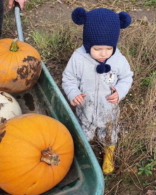 Handmade Crochet Double Pom Pom Hat Navy