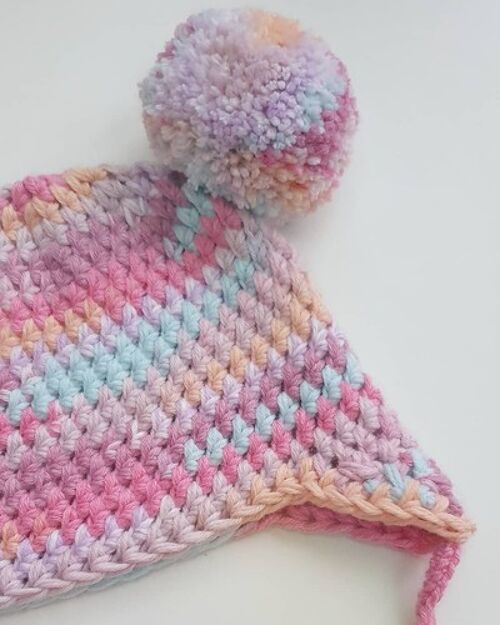 Pink Rainbow Pompom Tie Hat - Child