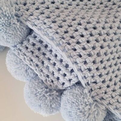 Baby Blue Pompom Crochet Blanket - Baby - Yes