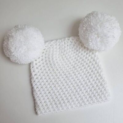 Bonnet Double Pompon Blanc