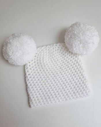 Bonnet Double Pompon Blanc 1