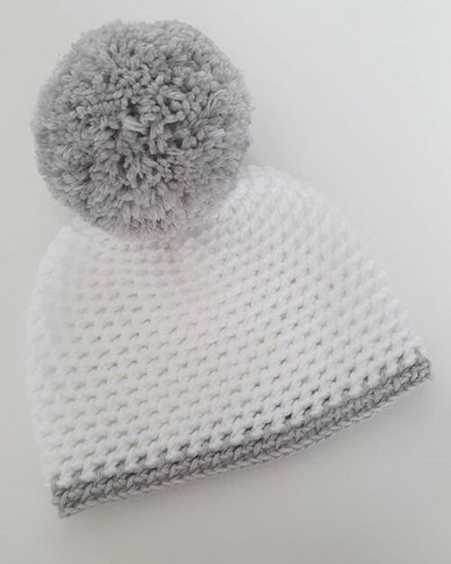 Grey and White Pompom Hat