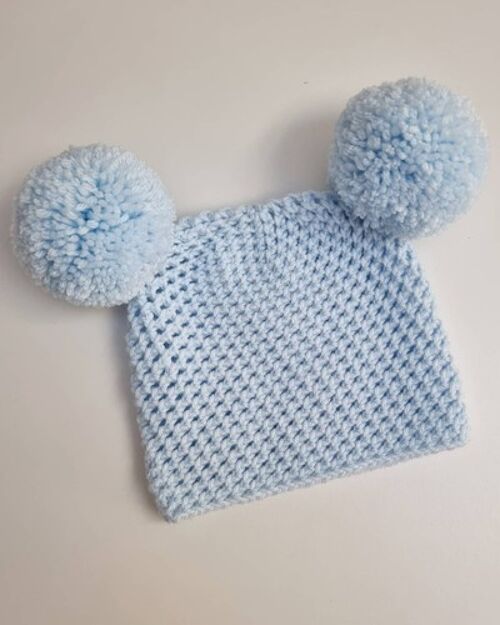 All Blue Double Pompom Hat