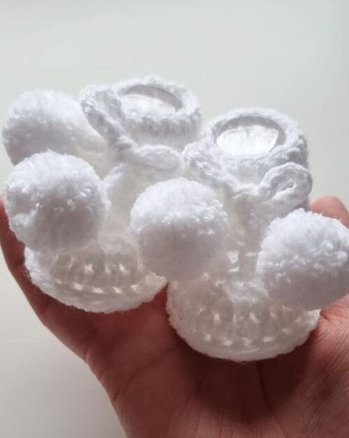 White Double Pompom Tie Booties