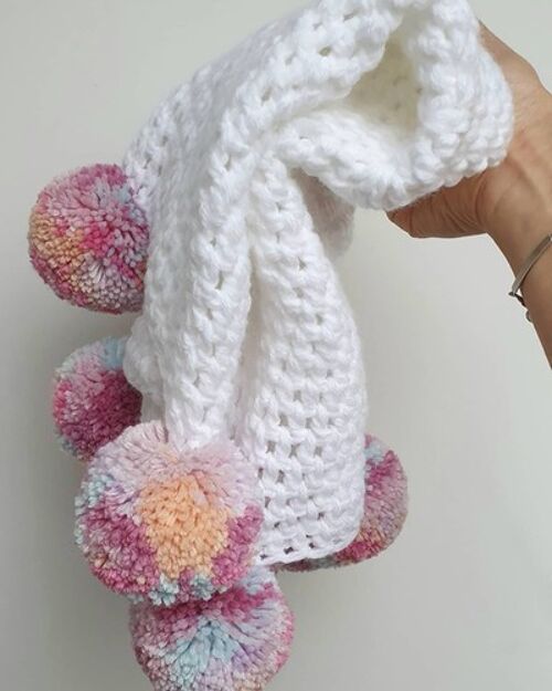 Pink Rainbow Pompom Crochet Blanket - Baby - No