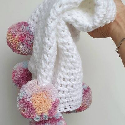 Pink Rainbow Pompom Crochet Blanket - Toddler - No