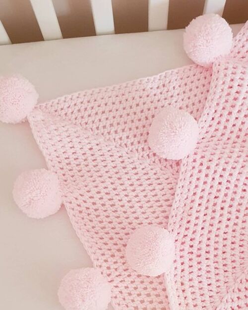 Bubblegum Pompom Crochet Blanket - Baby - No