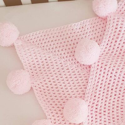 Bubblegum Pompom Crochet Blanket - Toddler - No