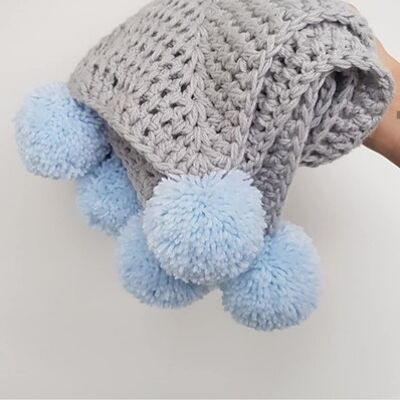 Grey and Blue Pompom blanket - Baby - No