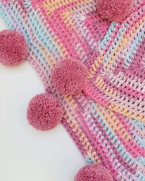 Rainbow Pink Pompom Blanket