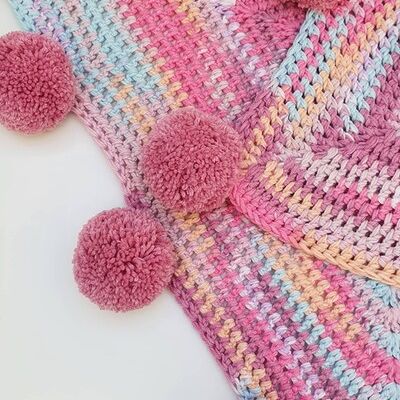 Rainbow Pink Pompom Blanket