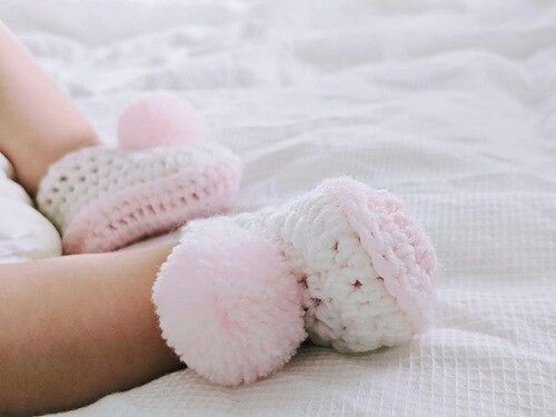 Pink and White Pompom Booties