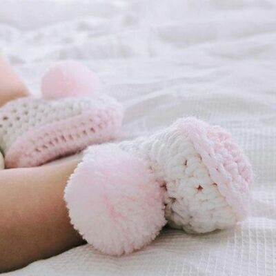 Pink and White Pompom Booties