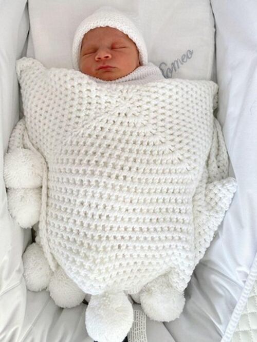 All White Pompom Crochet Blanket - Toddler - No