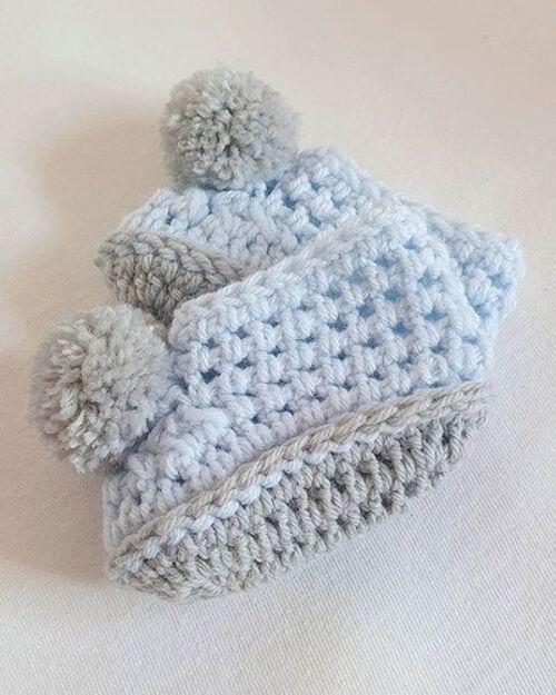 Blue and Grey Pompom Booties