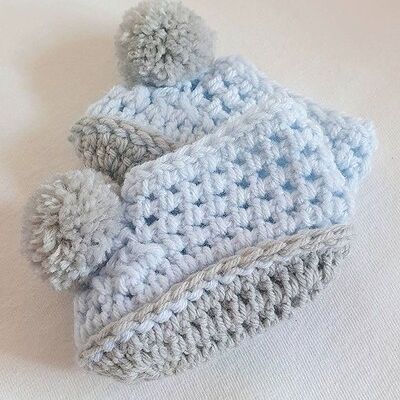 Blue and Grey Pompom Booties