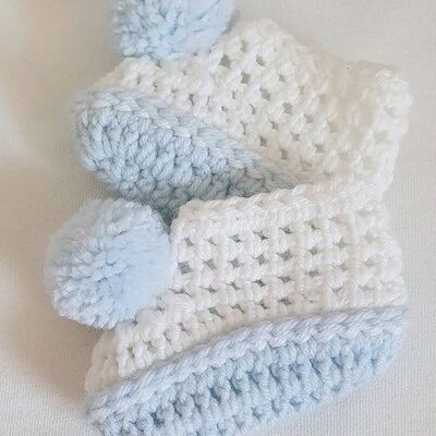 Blue and White Pompom Booties
