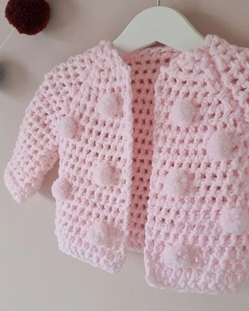 Crochet Pompom Cardigan 0-3 Months