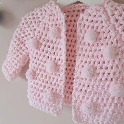 Crochet Pompom Cardigan 6-12 Months